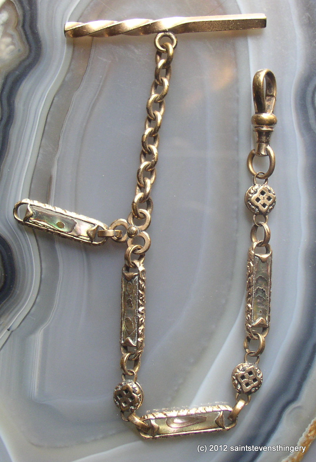Antique Simmons Gold Filled Abalone Pocket Watch Chain RFS & Co ...