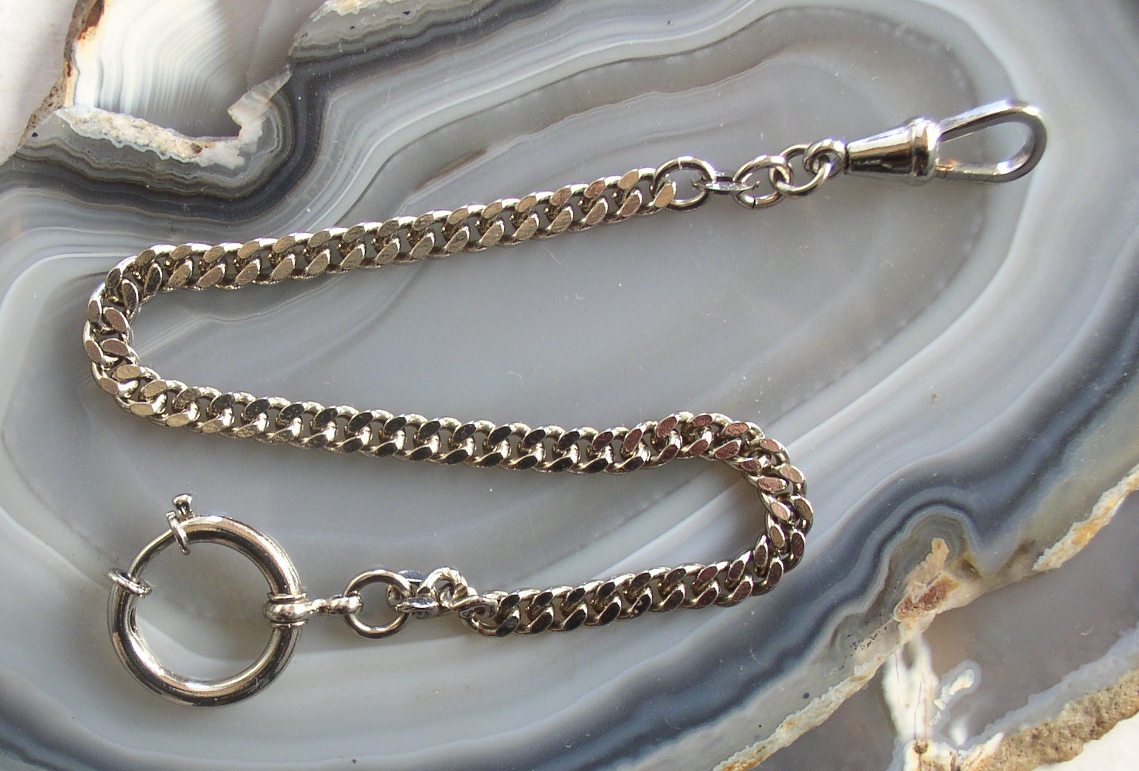 Vintage Nickel Silver 10.5″ Pocket Watch Fob Chain, Large Spring Ring ...